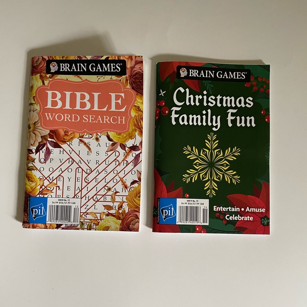 2 Brain Games Activity Books Bible Word Search No. 19 & Christmas Family Fun #12